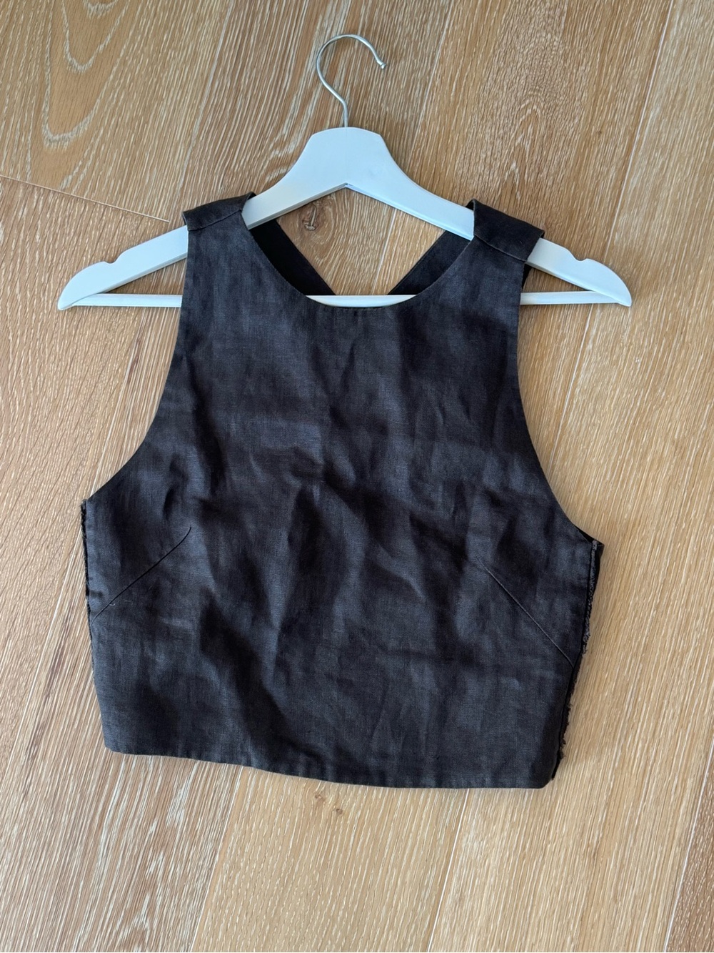 Massimo Dutti Women's Dark Brown Sleeveless Linen Crop Top - Picture 3 of 9